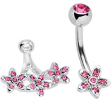 Pink Gem Field of Flowers Dangle Belly Ring - BodyCandy - Flyclothing LLC