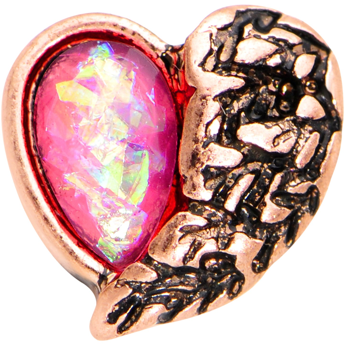 Pink Faux Opal Rose Gold Anodized Half Heart Tragus Cartilage Earring - BodyCandy - Flyclothing LLC