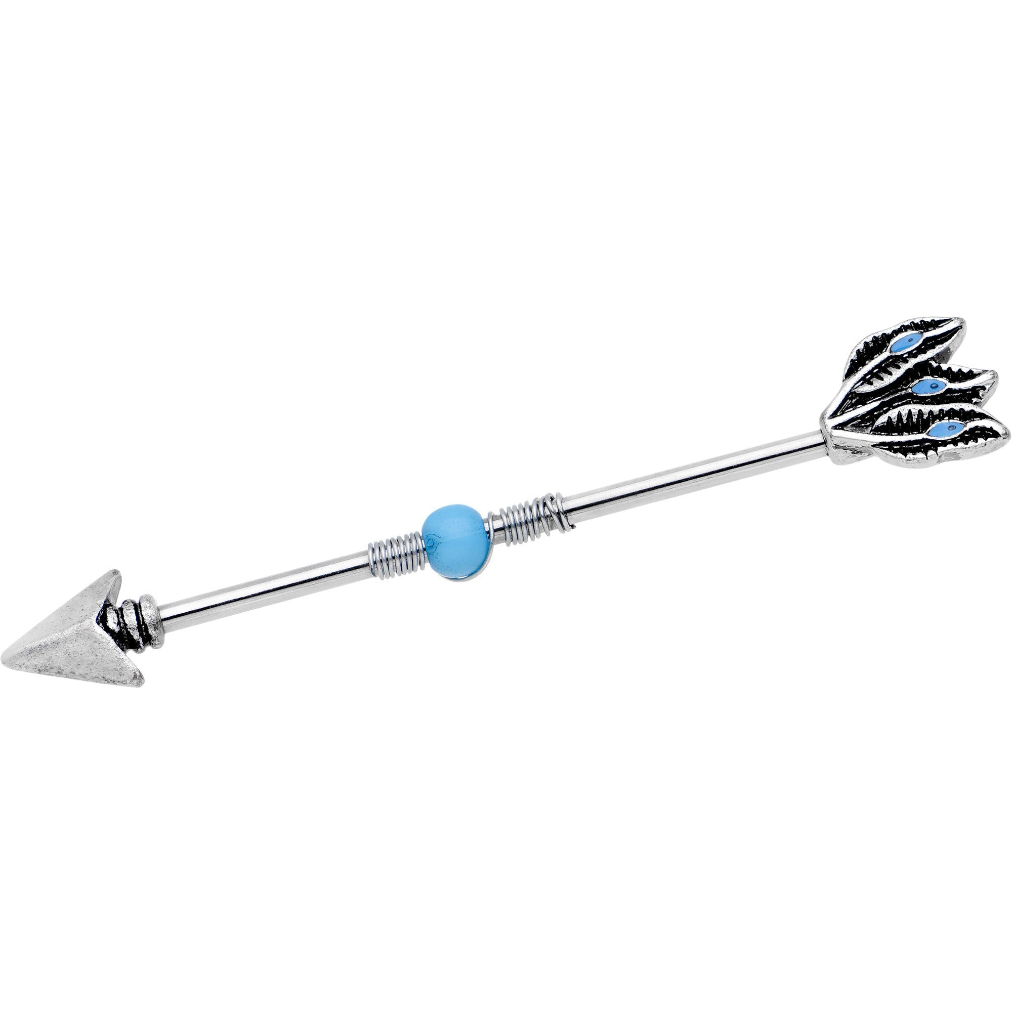 Southwestern Blue Orb Feather Tailed Spear Industrial Barbell 37mm - BodyCandy - Flyclothing LLC