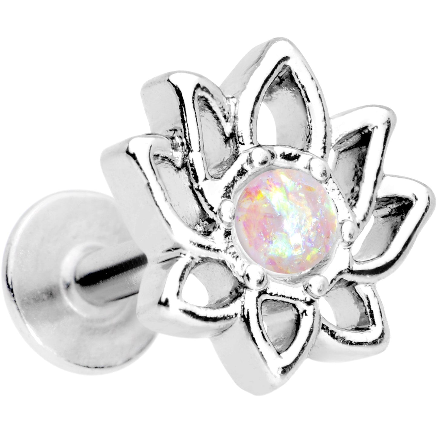 16G 1/4 White Faux Opal Lotus Flower Tragus Cartilage Earring - BodyCandy - Flyclothing LLC