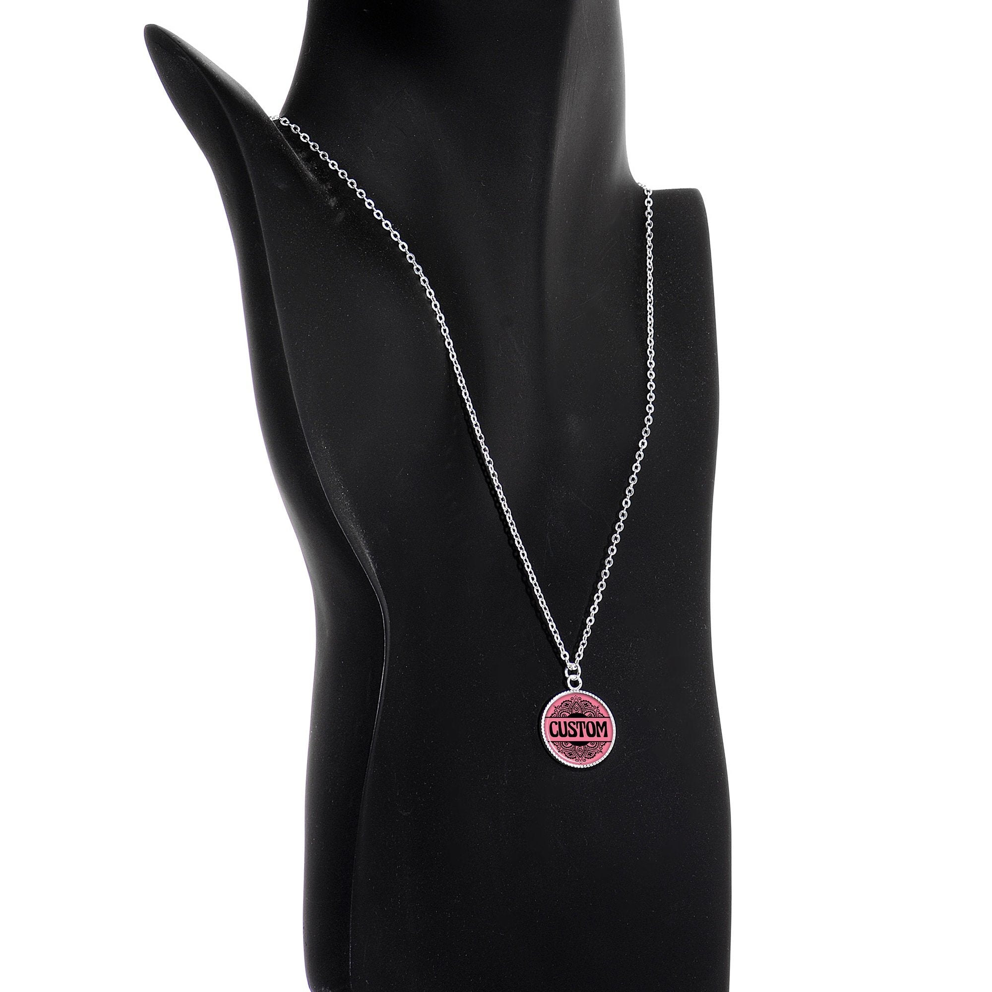 Custom Pink Mandala Personalized Name Silver Plated Chain Necklace - BodyCandy - Flyclothing LLC
