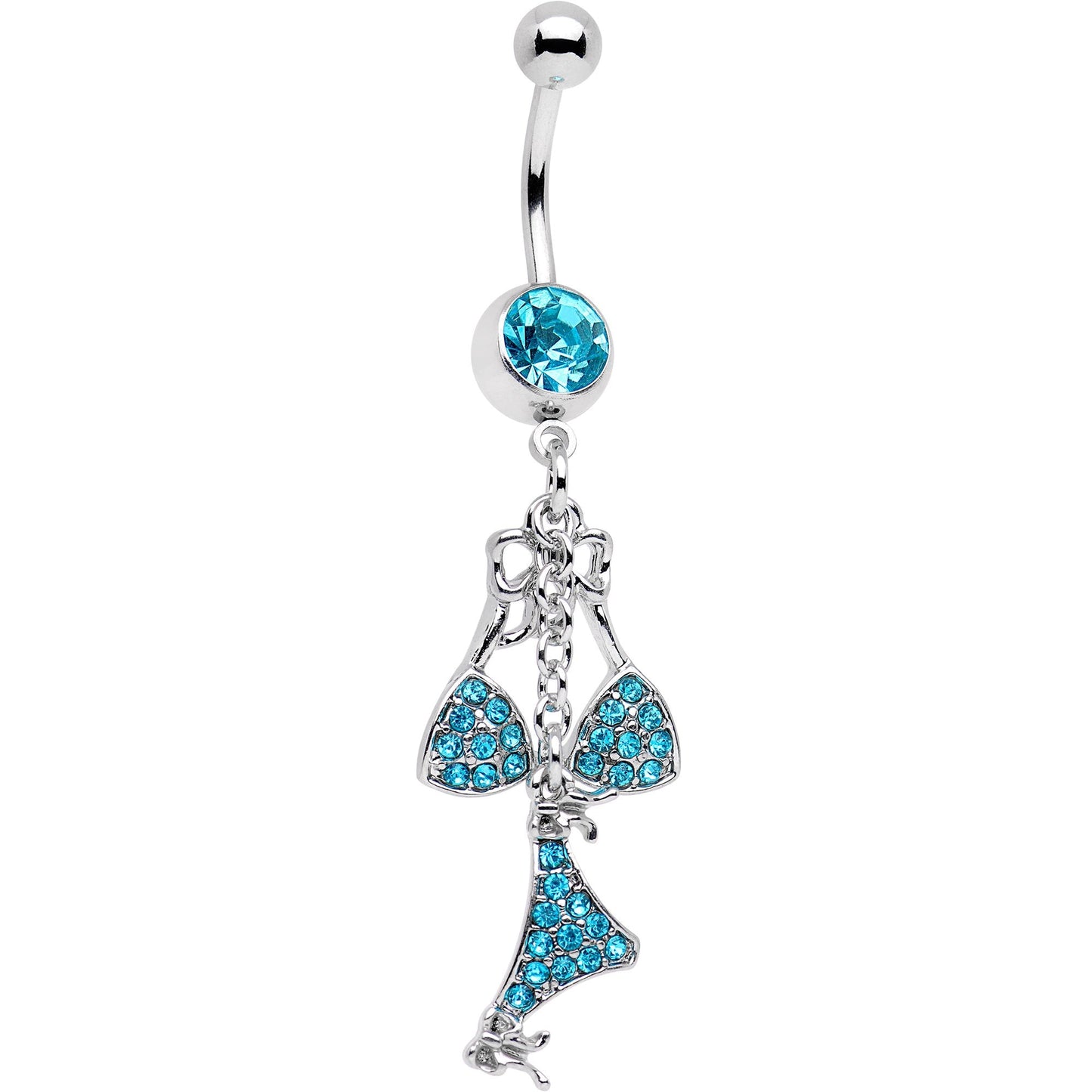 Aqua Gem Unraveled Bow Dangle Belly Ring - BodyCandy - Flyclothing LLC