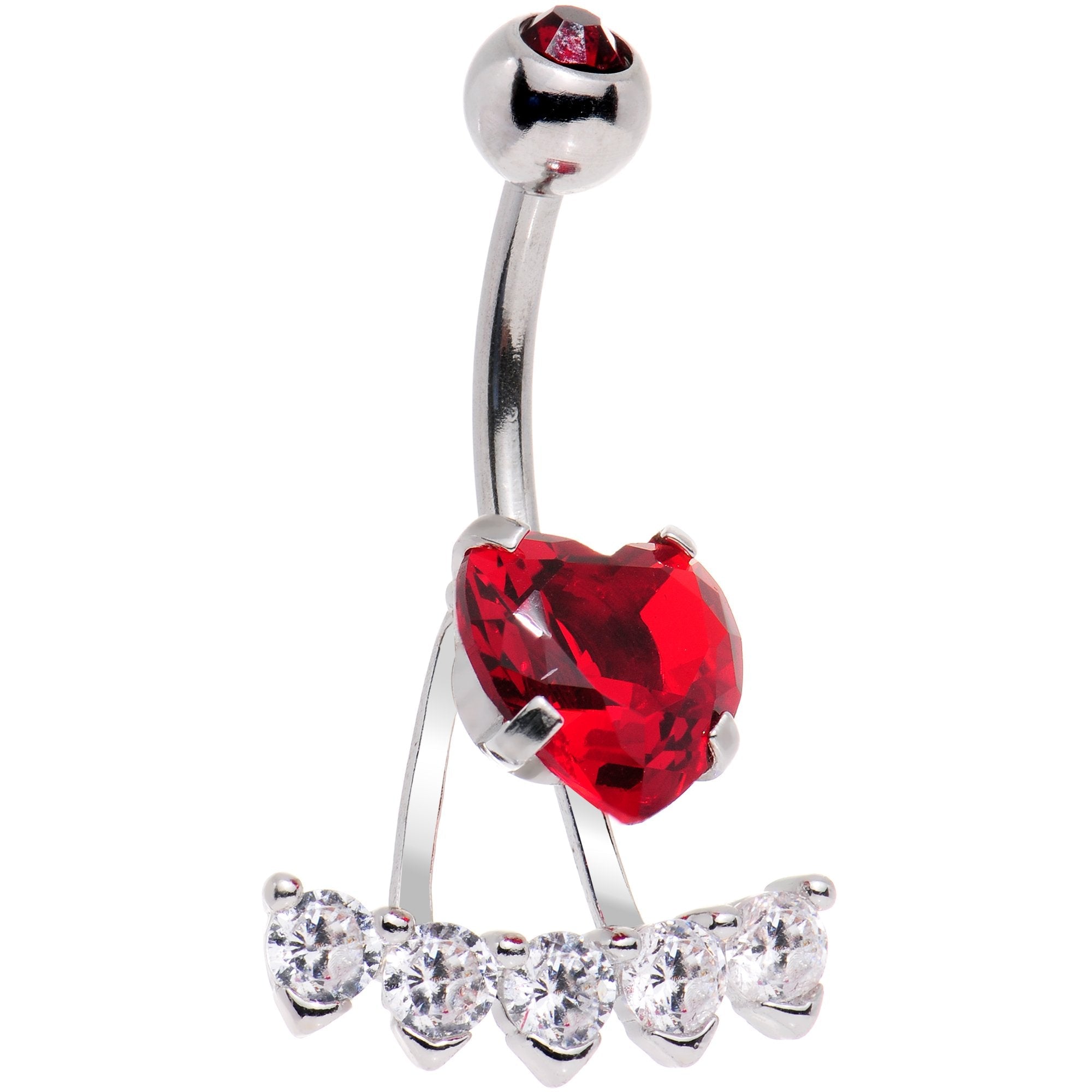 Clear Red CZ Gem Sweet Heart Sweep Dangle Belly Ring - BodyCandy - Flyclothing LLC