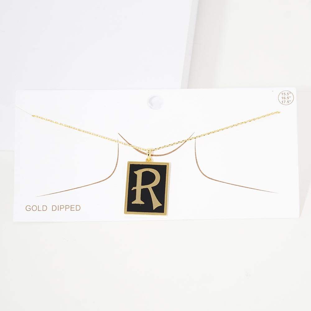 -R- Gold Dipped Enamel Rectangle Initial Monogram Pendant Necklace - Madeline Love - Flyclothing LLC