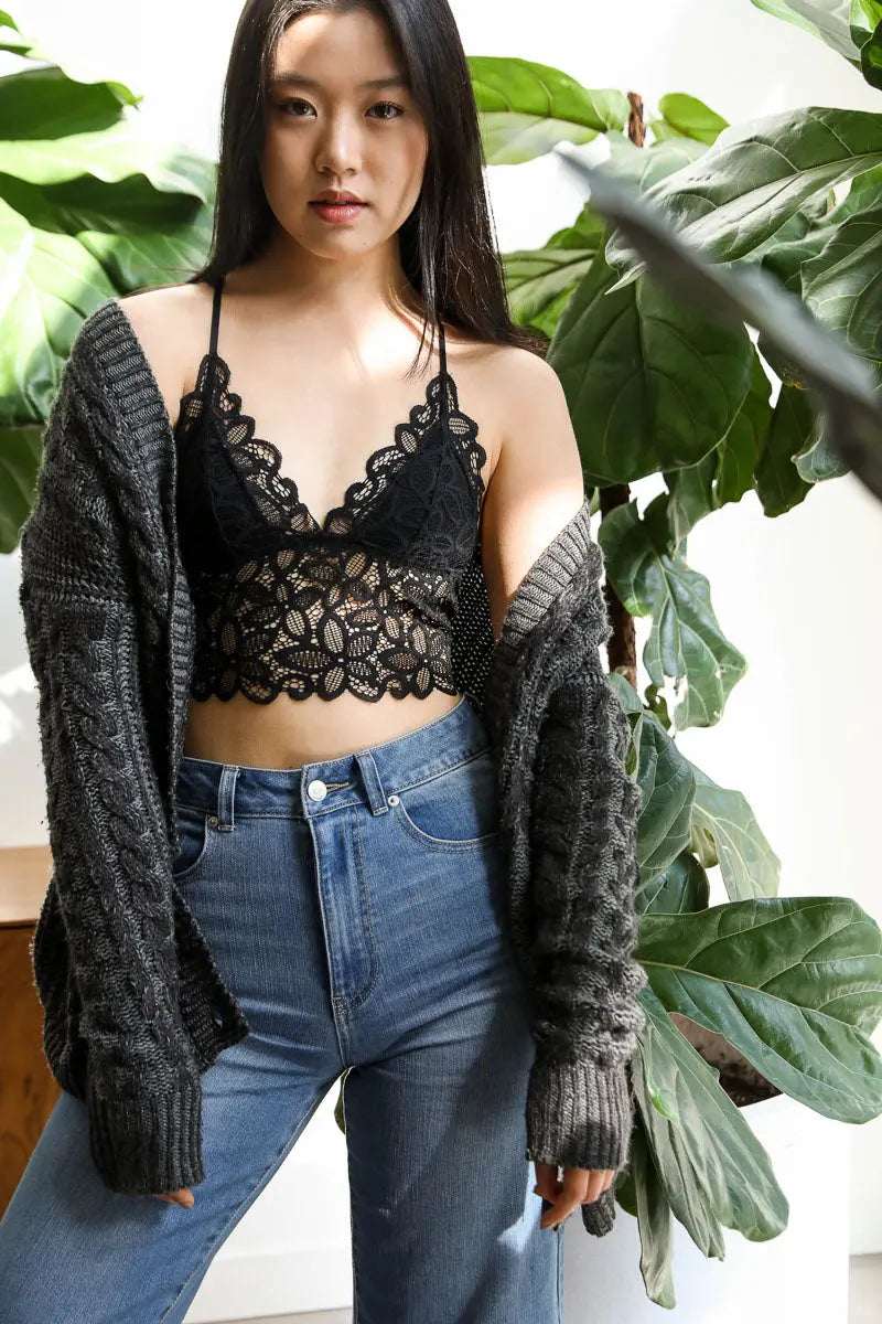 Racerback Flower Lace Bralette Padded - Boho Clothing and Accessories - Flyclothing LLC