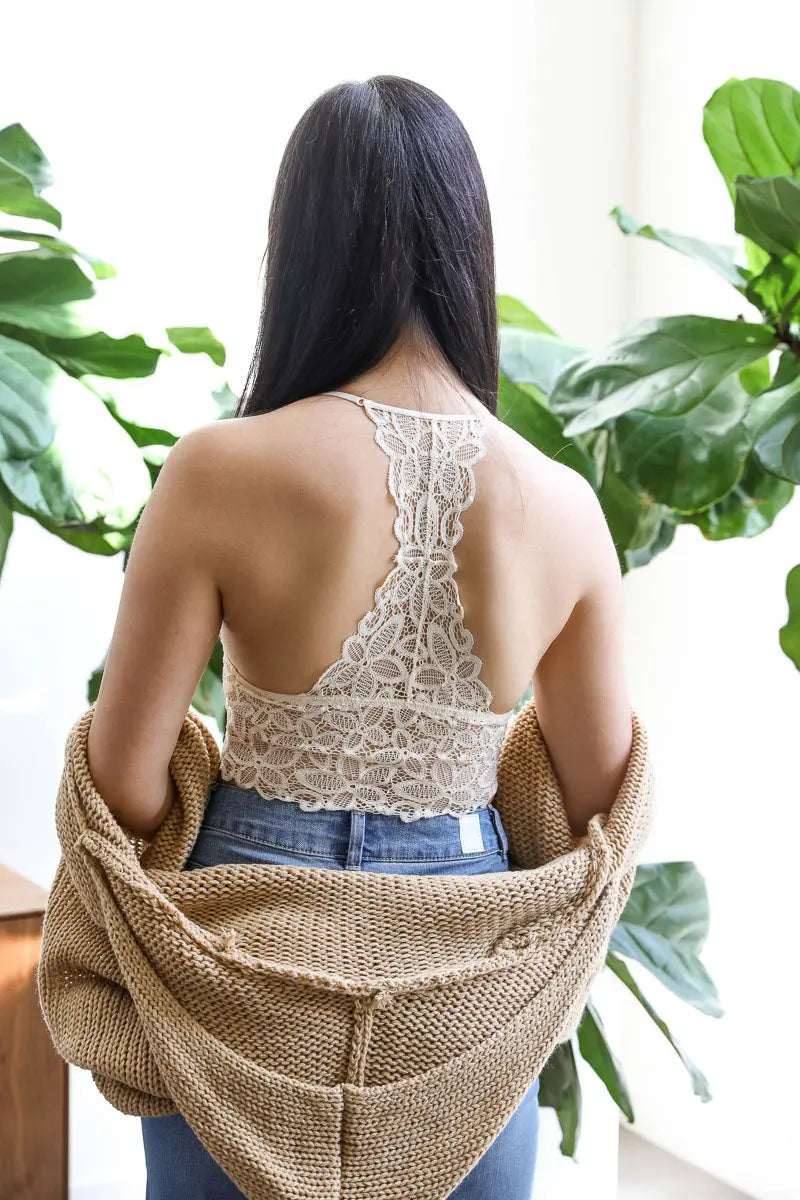 Racerback Flower Lace Bralette Padded - Boho Clothing and Accessories - Flyclothing LLC