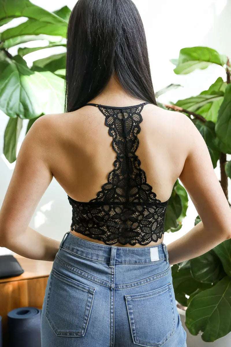 Racerback Flower Lace Bralette Padded - Boho Clothing and Accessories - Flyclothing LLC