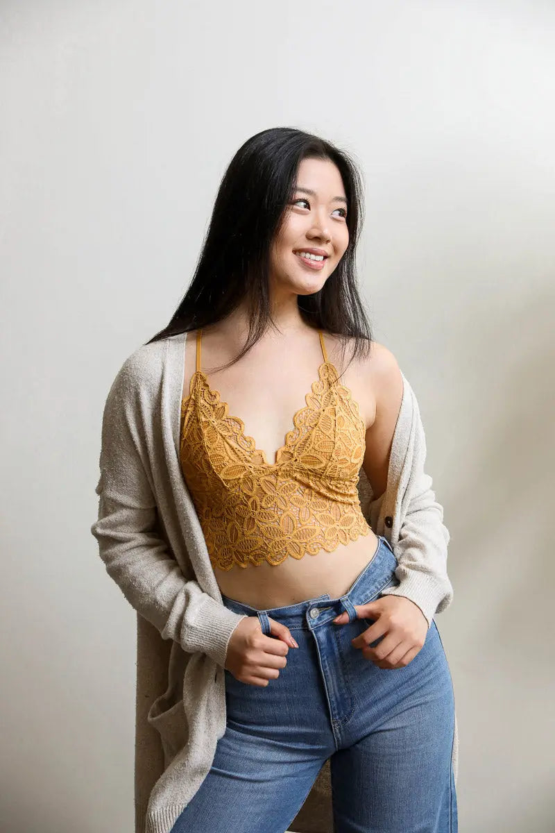 Racerback Flower Lace Bralette Padded - Boho Clothing and Accessories - Flyclothing LLC
