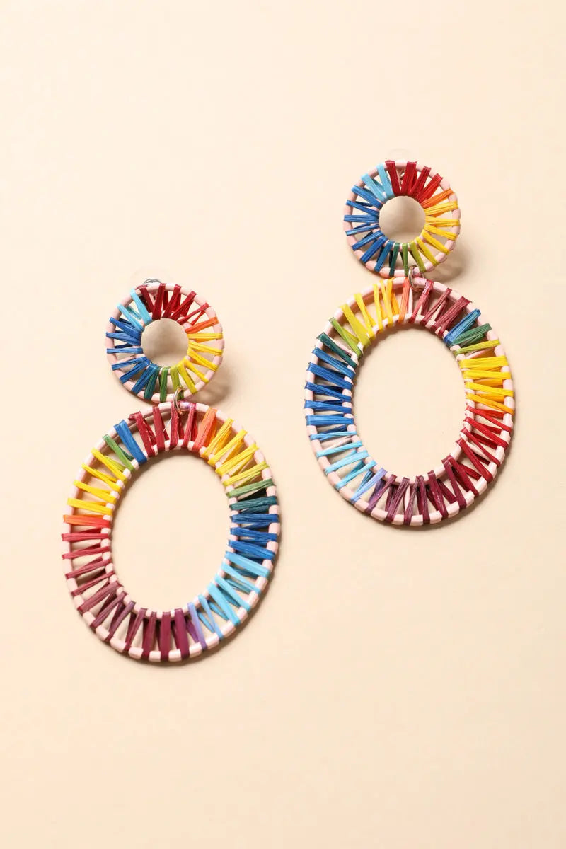 Raffia Hoop Statement Earrings - Boho Clothing and Accessories - Flyclothing LLC