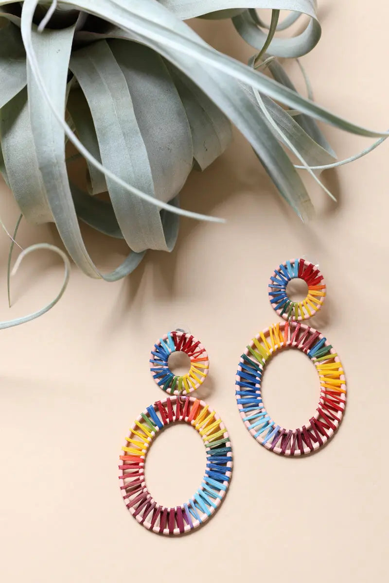 Raffia Hoop Statement Earrings - Boho Clothing and Accessories - Flyclothing LLC