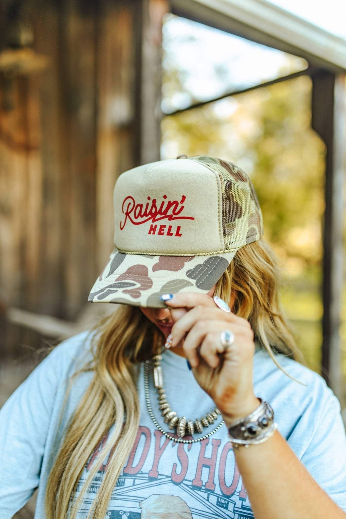 Raisin' Hell Green Camo Trucker Hat - Wild Junkie - Flyclothing LLC
