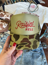 Raisin' Hell Green Camo Trucker Hat - Wild Junkie - Flyclothing LLC