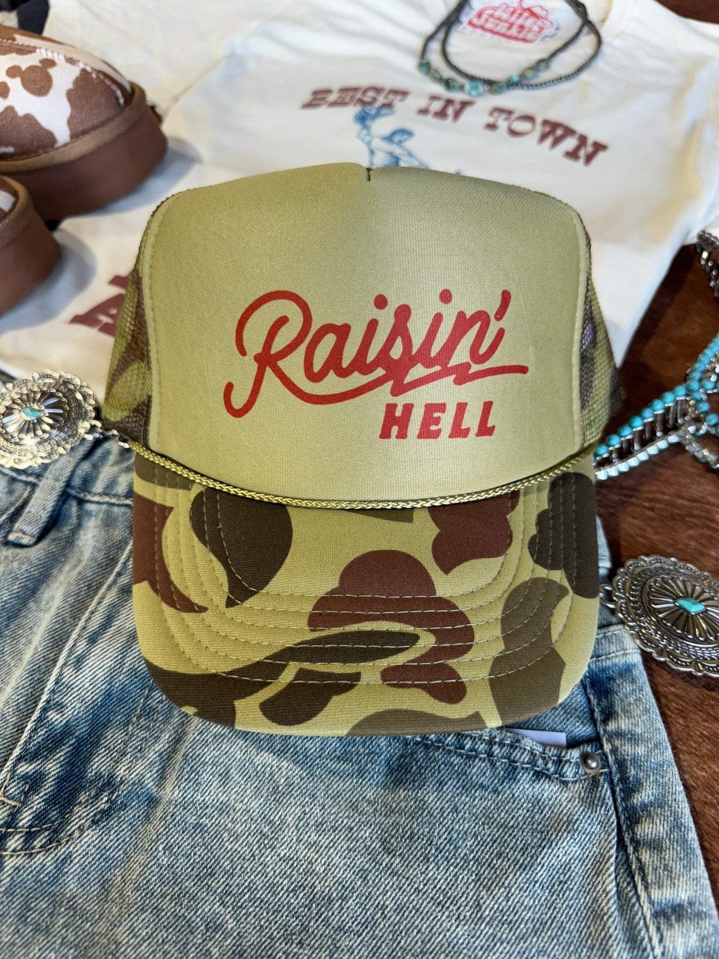 Raisin' Hell Green Camo Trucker Hat - Wild Junkie - Flyclothing LLC