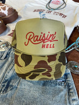 Raisin' Hell Green Camo Trucker Hat - Wild Junkie - Flyclothing LLC
