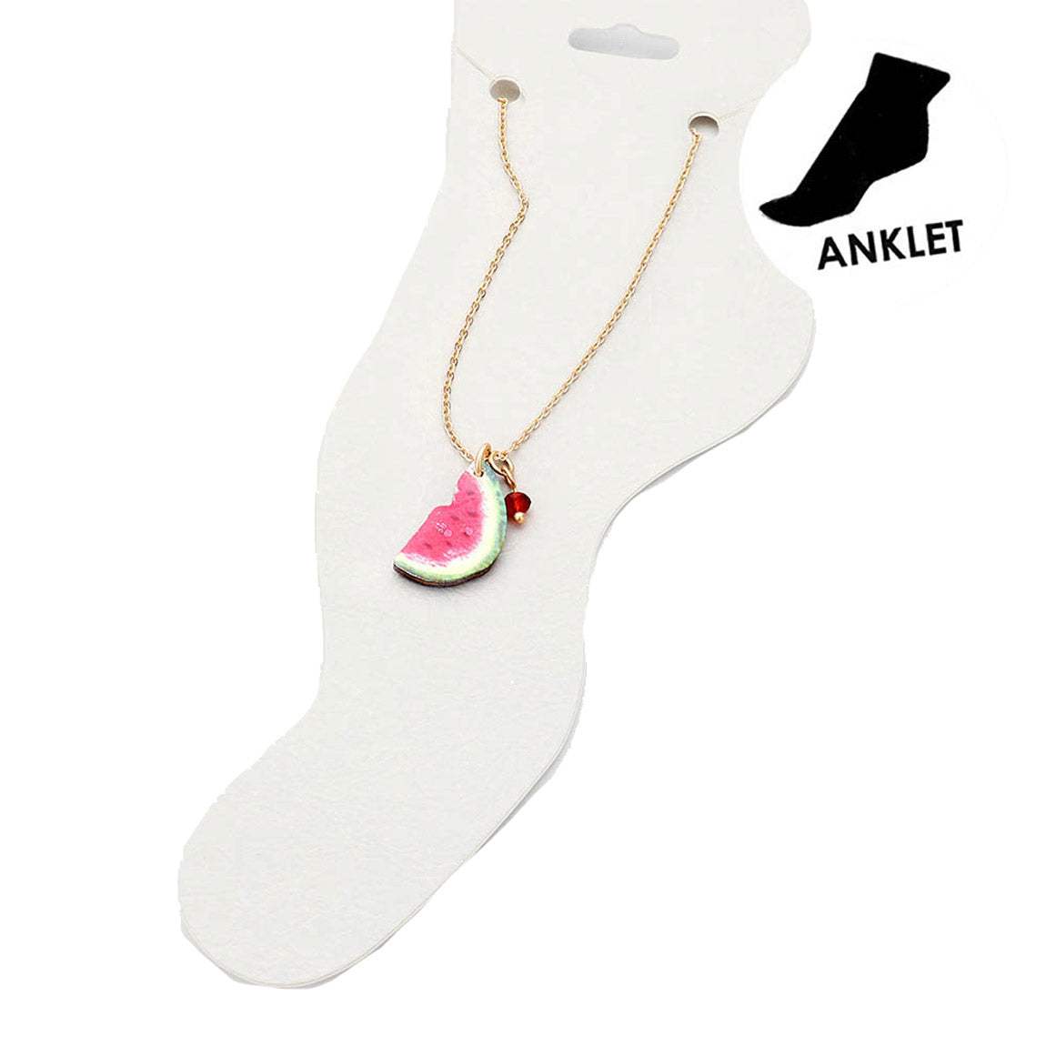 Rani Wood Watercolor Watermelon Charm Link Chain Anklet - Madeline Love - Flyclothing LLC