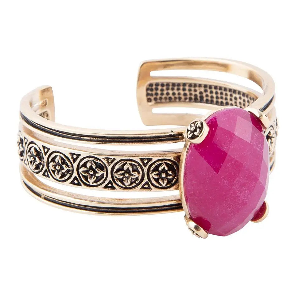 Red Raspberry Quartz Golden Statement Cuff Bracelet - Barse Jewelry - Flyclothing LLC