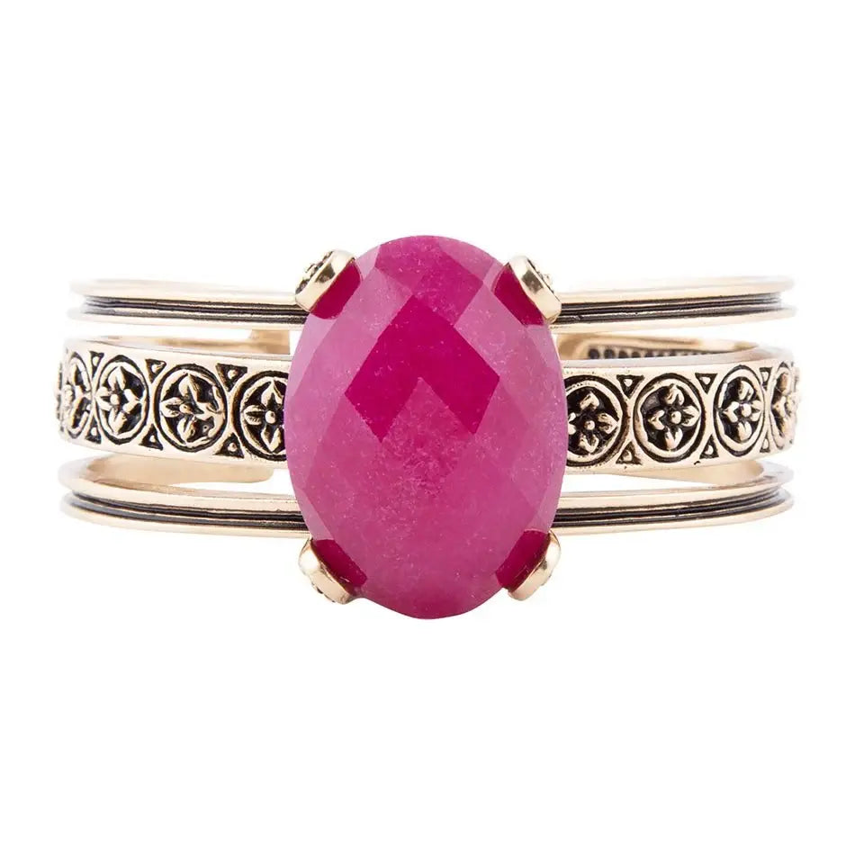 Red Raspberry Quartz Golden Statement Cuff Bracelet - Barse Jewelry - Flyclothing LLC