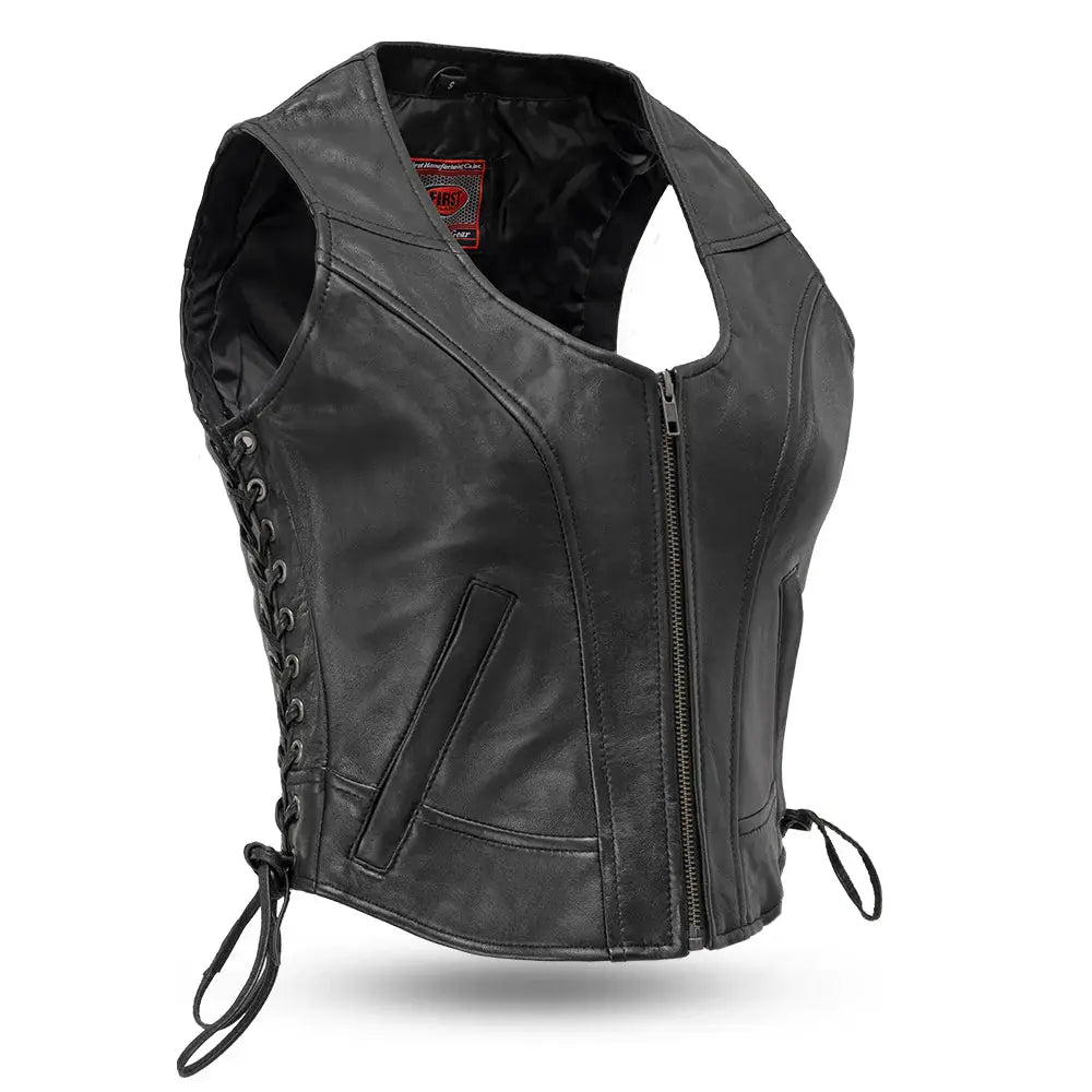 Raven Women's Motorcycle Leather Vest - First Manufacturing Company - Flyclothing LLC