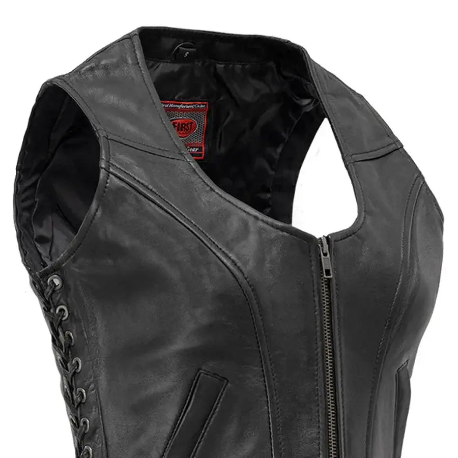 Raven Women's Motorcycle Leather Vest - First Manufacturing Company - Flyclothing LLC