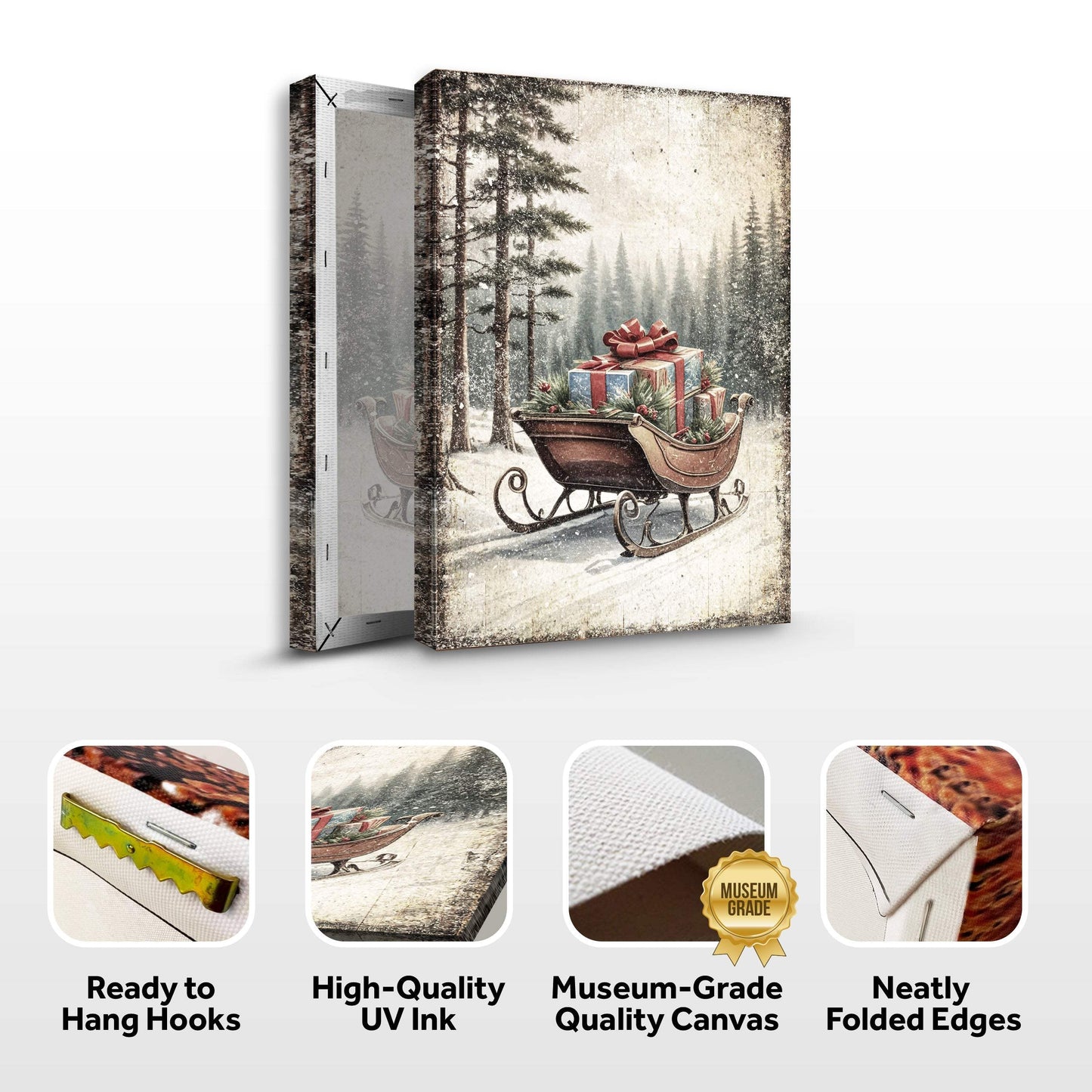 Vintage Christmas Sleigh Sled Wall Art III - Tailored Canvases - Flyclothing LLC