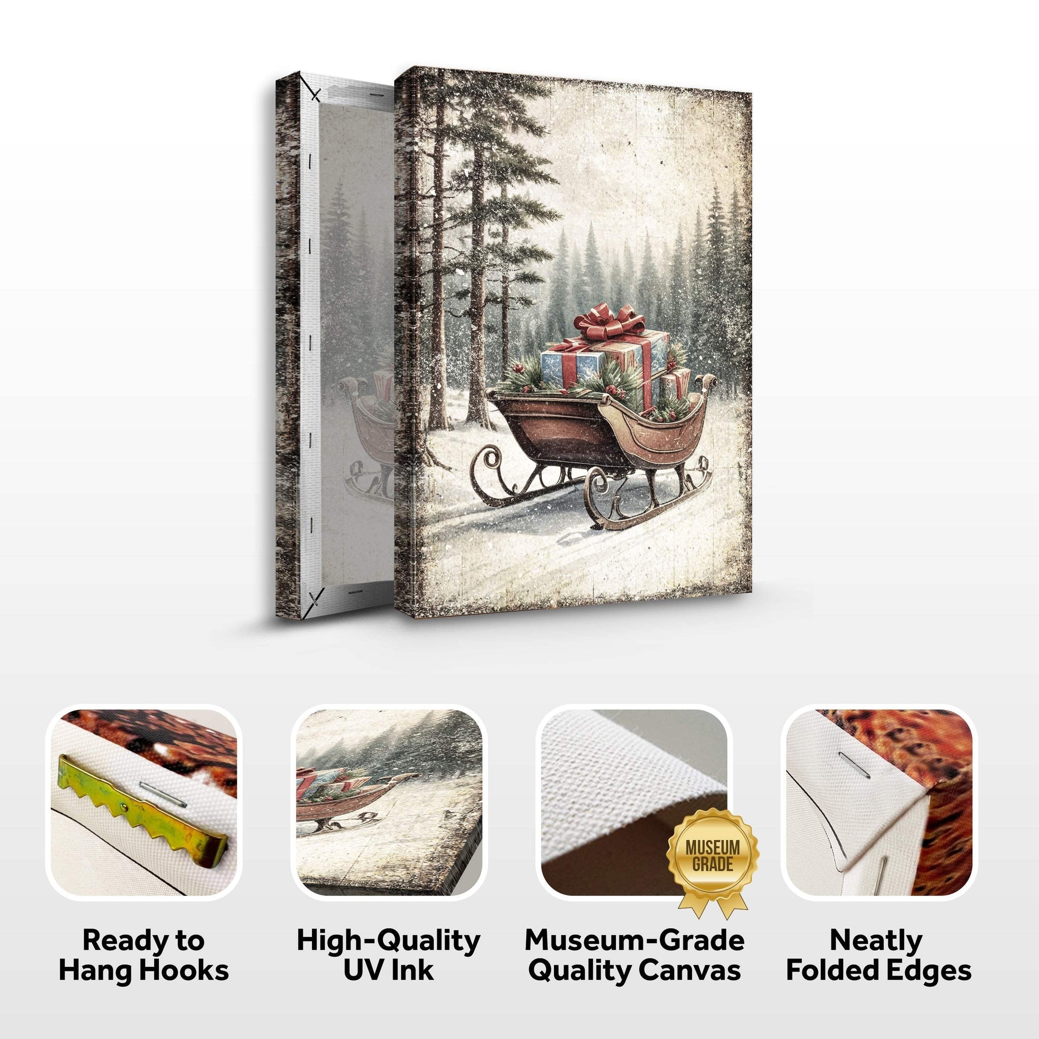Vintage Christmas Sleigh Sled Wall Art III - Tailored Canvases - Flyclothing LLC
