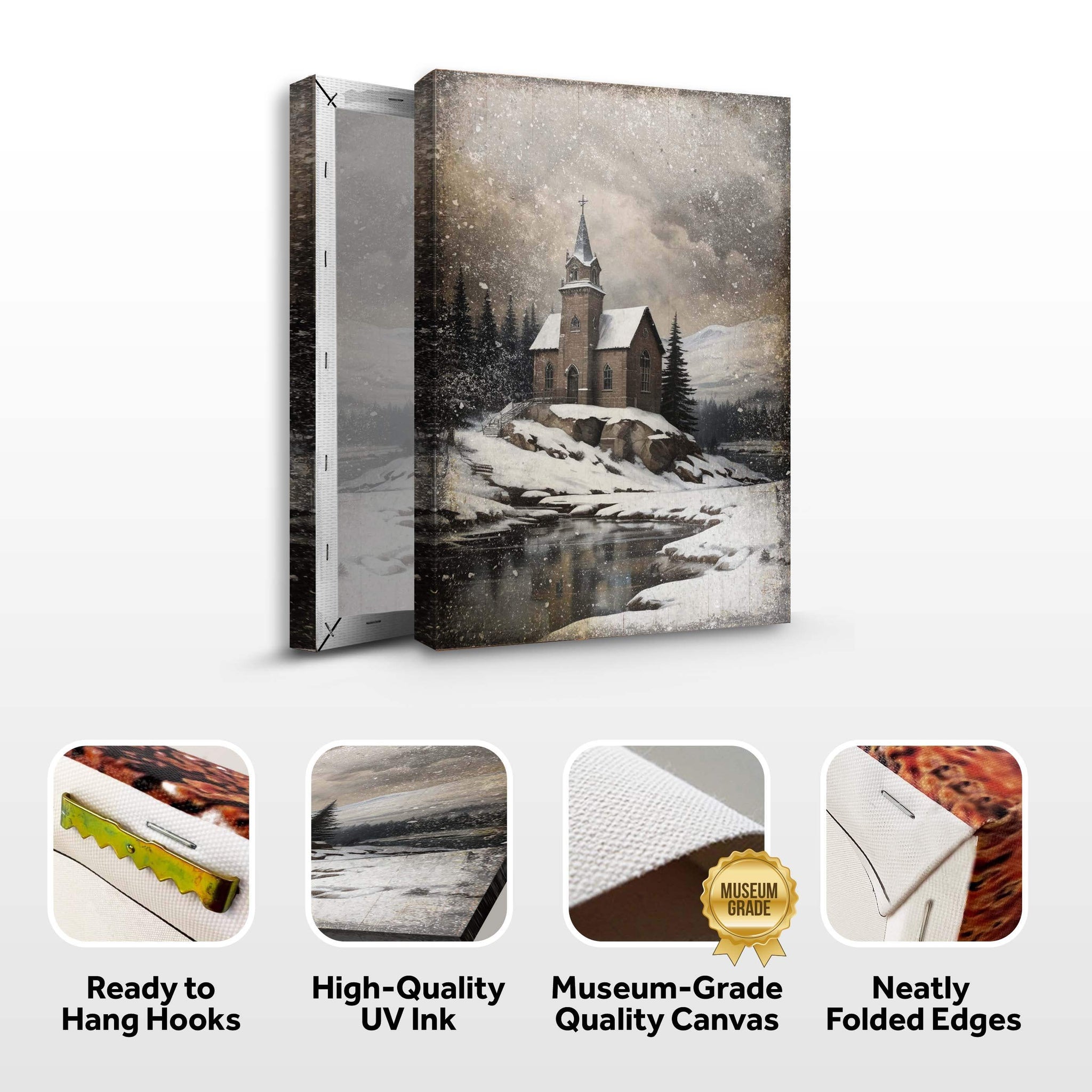 Vintage Church Christmas Wall Art II - Tailored Canvases - Flyclothing LLC