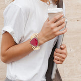 Red Bordeaux Quartz Golden Statement Cuff Bracelet - Barse Jewelry - Flyclothing LLC