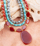 Red Carnelian Colorful Golden Pendant Necklace
