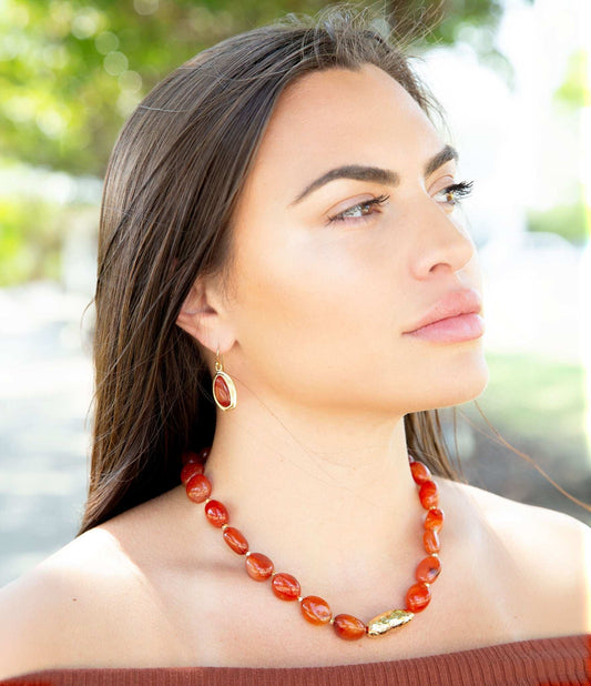 Orange Carnelian Golden Beaded Statement Necklace - Barse Jewelry - Flyclothing LLC