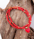 Red Coral Hart Golden Stretch Bracelet Set - Barse Jewelry