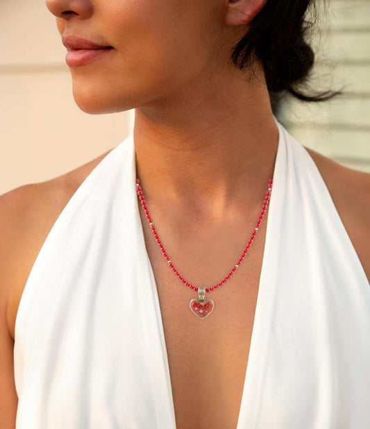Red Coral Hart Pendant Golden Bronze Necklace - Barse Jewelry - Flyclothing LLC