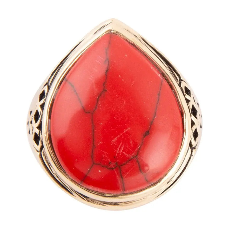 Red Howlite Golden Teardrop Ring - Barse Jewelry - Flyclothing LLC
