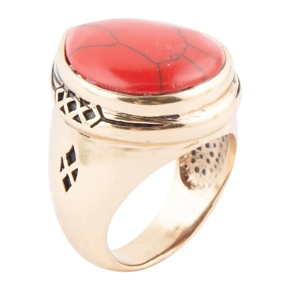 Red Howlite Golden Teardrop Ring - Barse Jewelry - Flyclothing LLC