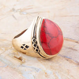 Red Howlite Golden Teardrop Ring - Barse Jewelry - Flyclothing LLC