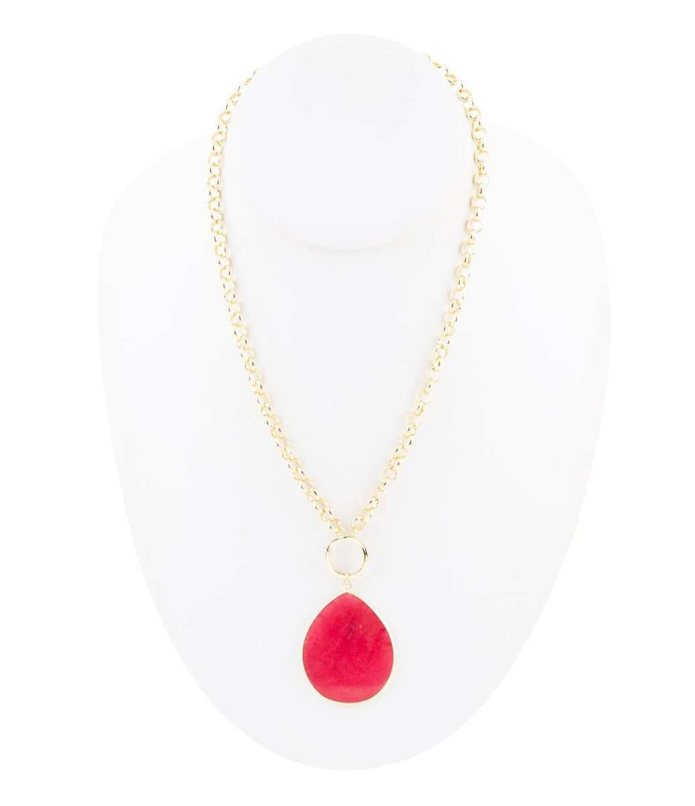 Red Jade Teardrop Golden Chain Necklace - Barse Jewelry - Flyclothing LLC