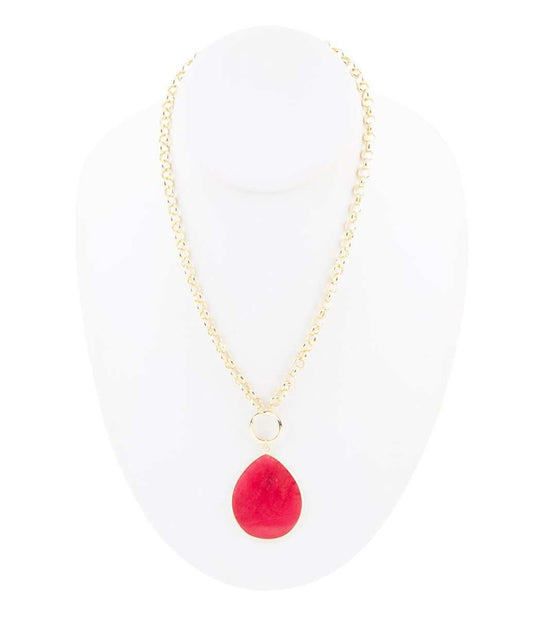 Red Jade Teardrop Golden Chain Necklace - Barse Jewelry - Flyclothing LLC