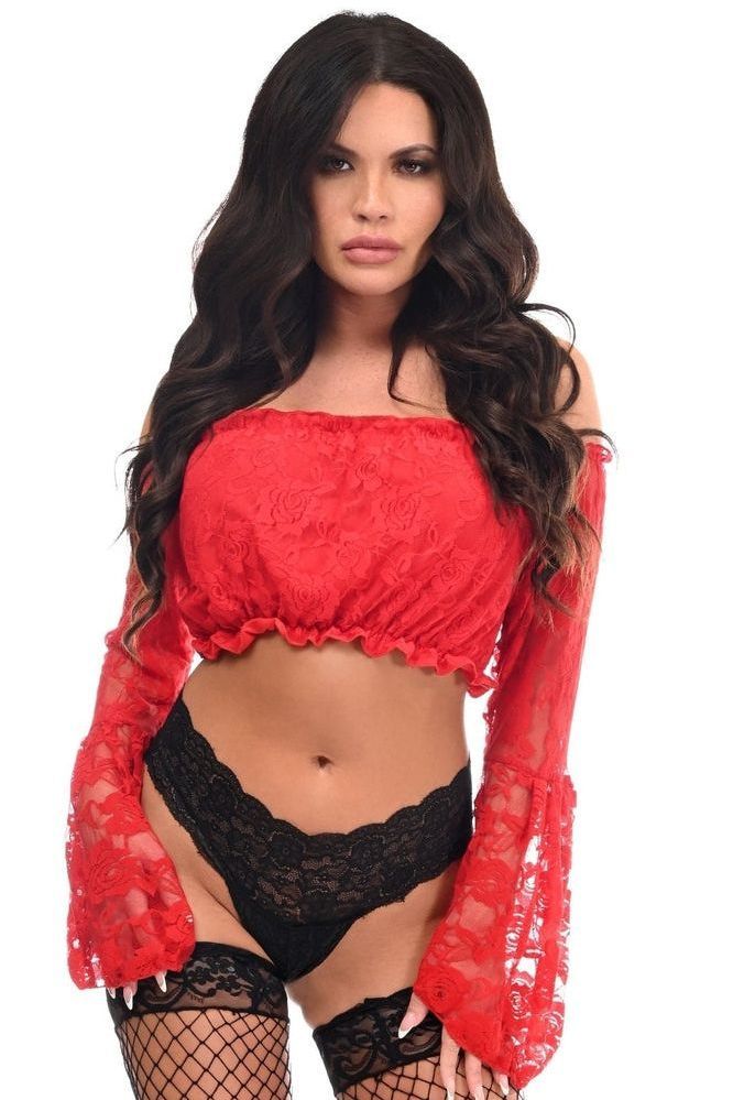 Daisy Corsets Red Lace Lined Bell Sleeve Top - Daisy Corsets