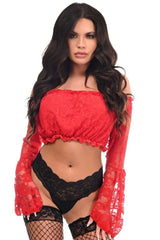 Daisy Corsets Red Lace Lined Bell Sleeve Top - Daisy Corsets