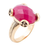 Faceted Red Raspberry Quartz Golden Statement Ring - Barse Jewelry