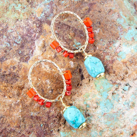 Red River Turquoise and Coral Post Earrings - Barse Jewelry - Flyclothing LLC