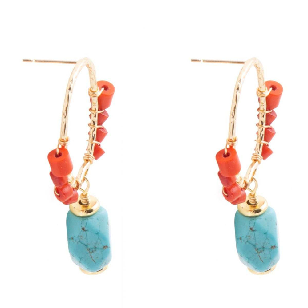 Red River Turquoise and Coral Post Earrings - Barse Jewelry - Flyclothing LLC