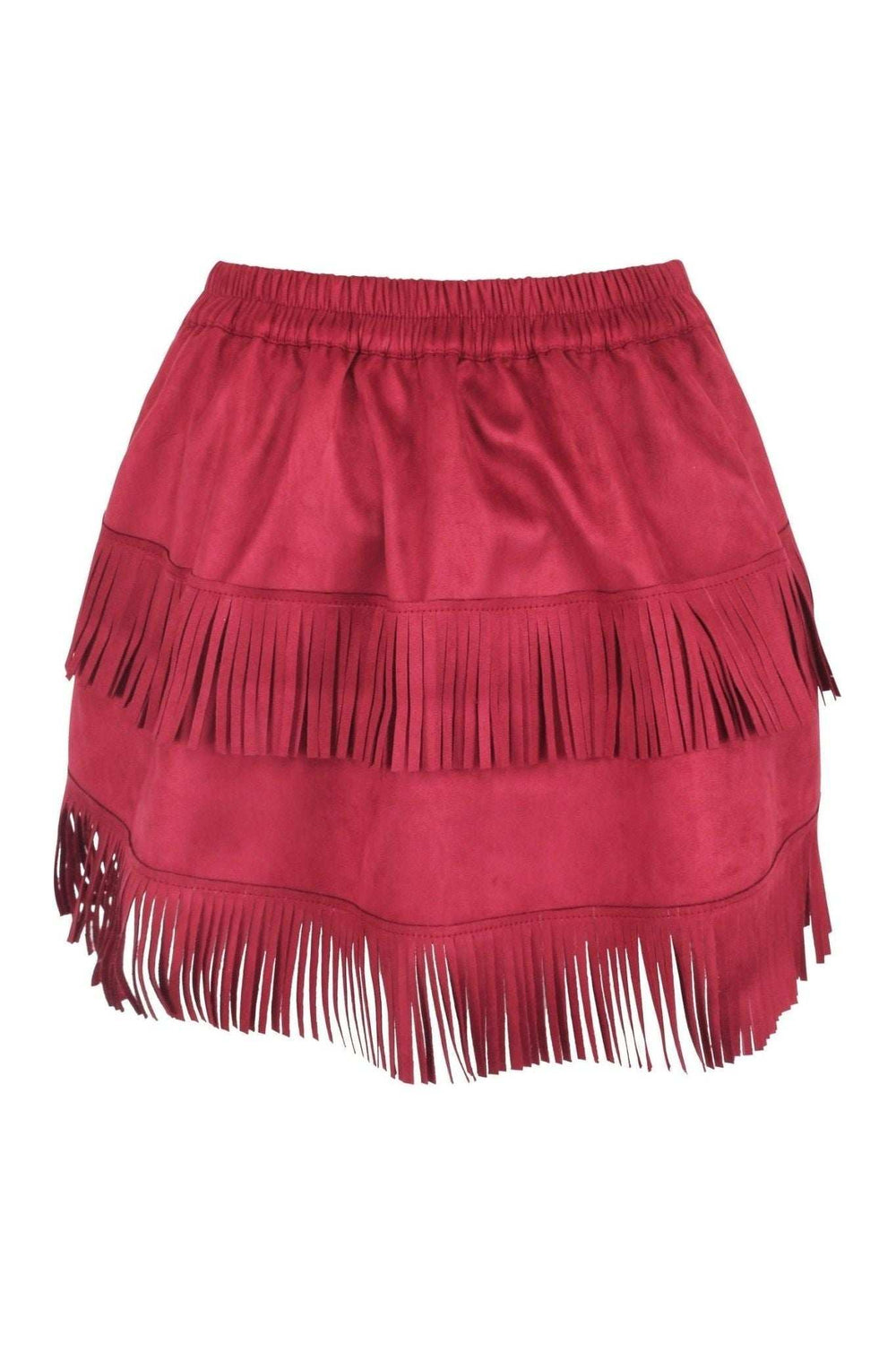Daisy Corsets Red Suede Ruched Bustle Skirt w/Fringe - Daisy Corsets - Flyclothing LLC