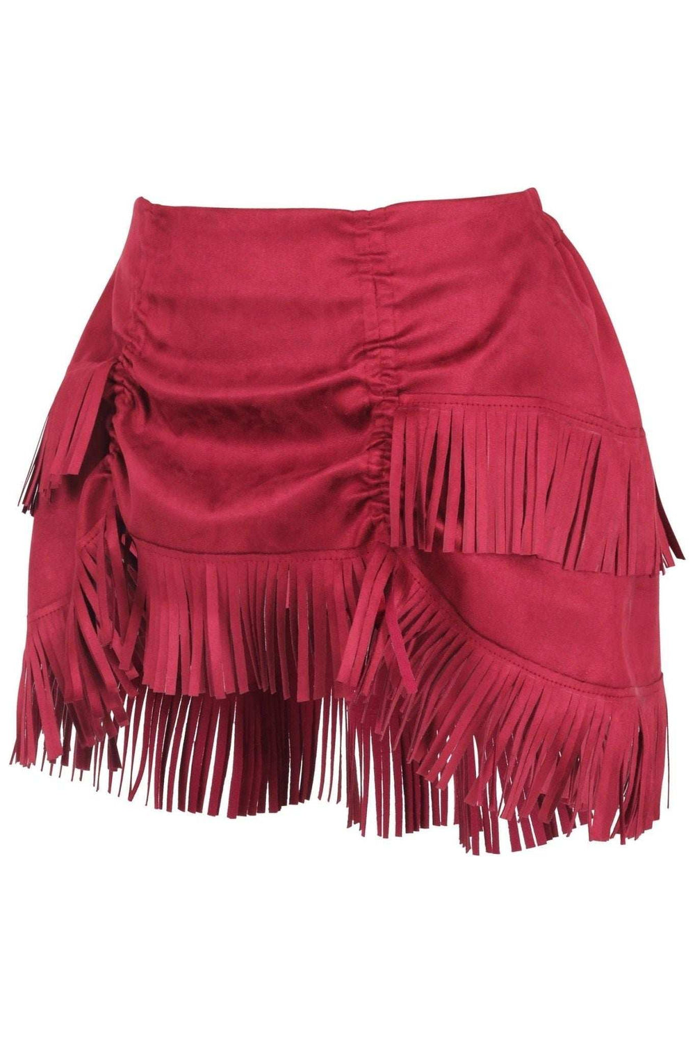 Daisy Corsets Red Suede Ruched Bustle Skirt w/Fringe - Daisy Corsets - Flyclothing LLC