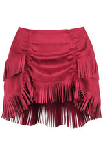 Daisy Corsets Red Suede Ruched Bustle Skirt w/Fringe