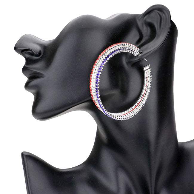 American USA Rhinestone Pave Hoop Earrings - Madeline Love - Flyclothing LLC