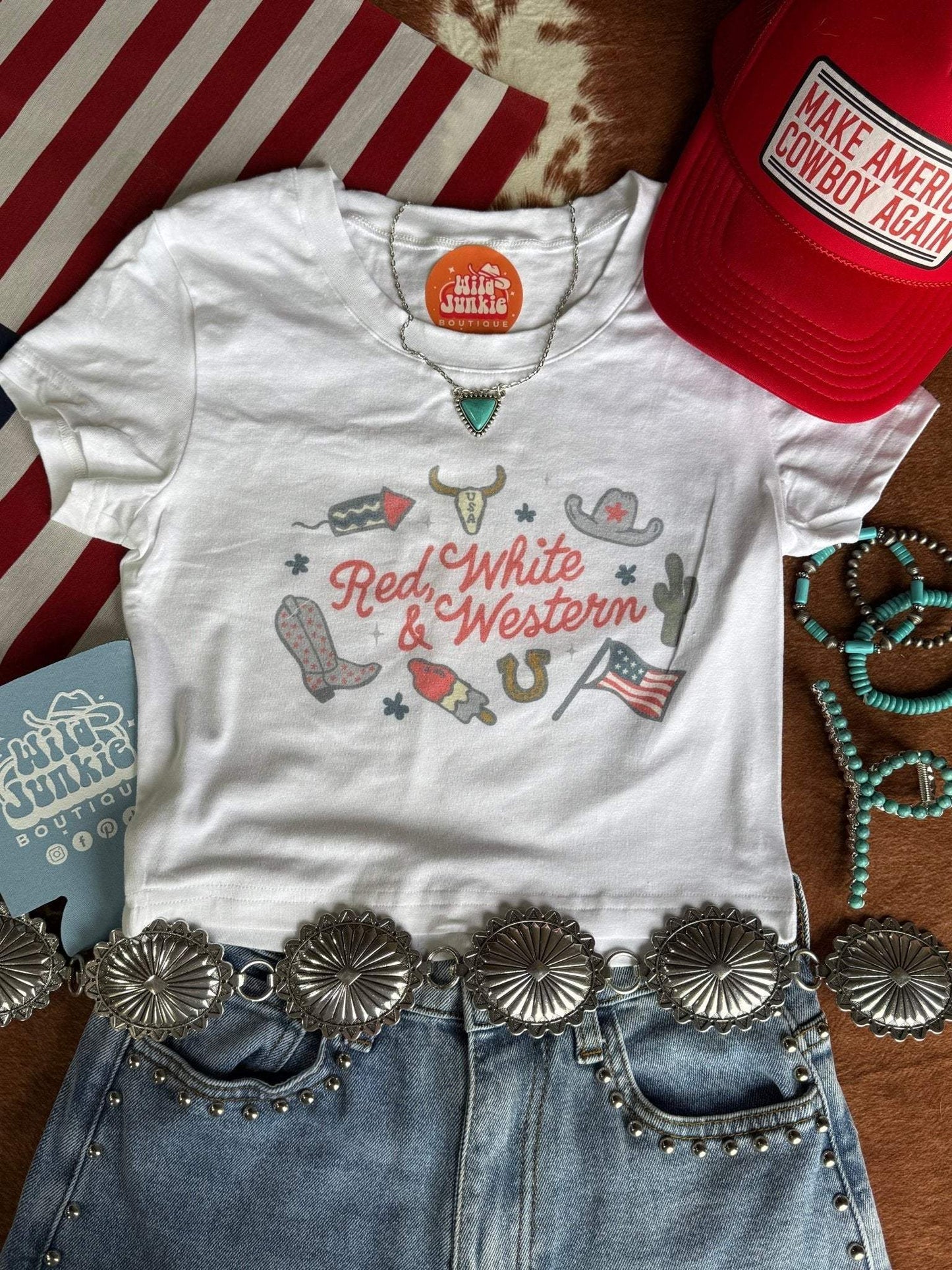 Red, White & Western Babydoll Graphic Tee - Wild Junkie - Flyclothing LLC