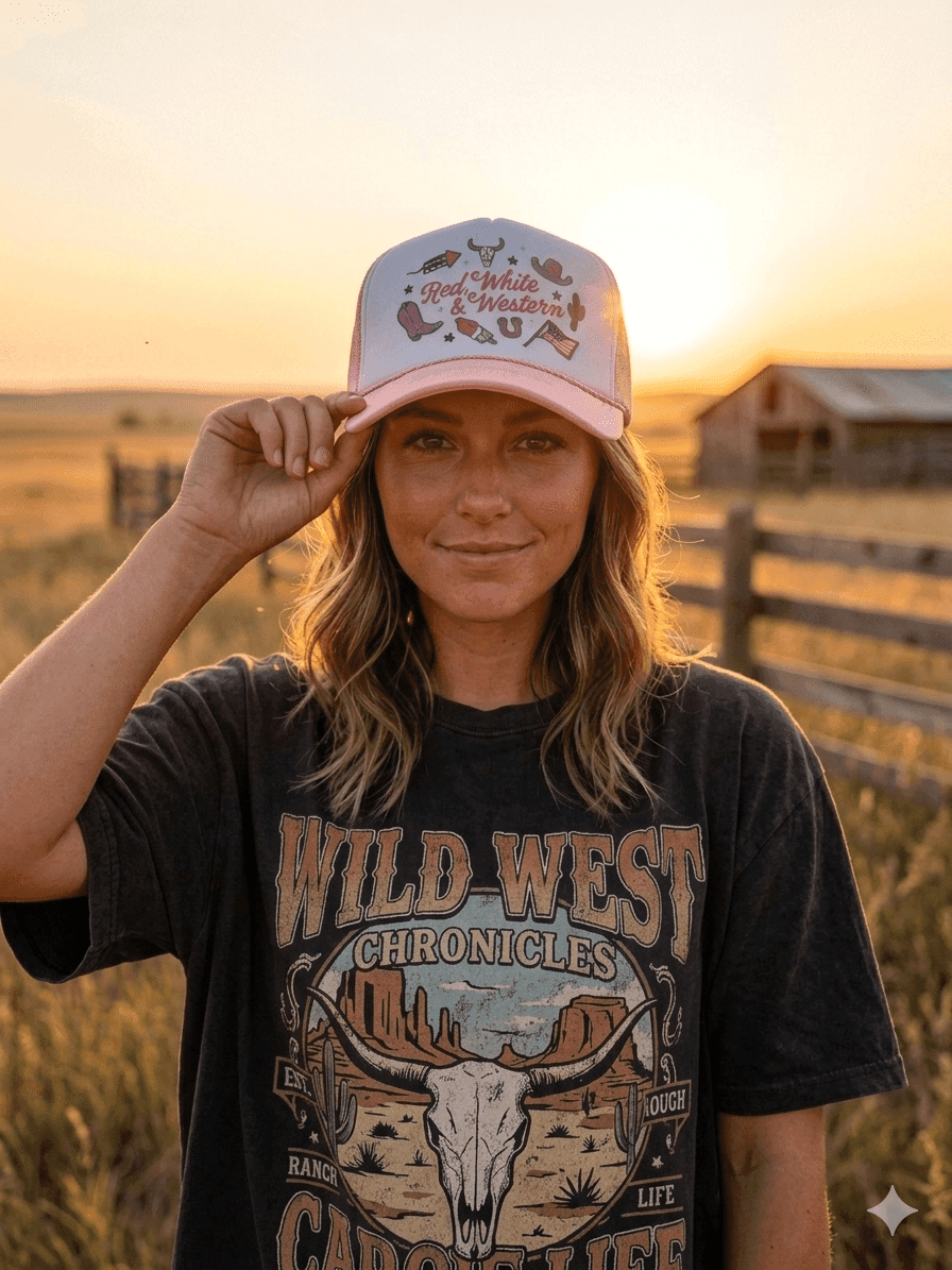Red, White & Western Trucker Hat - Wild Junkie - Flyclothing LLC