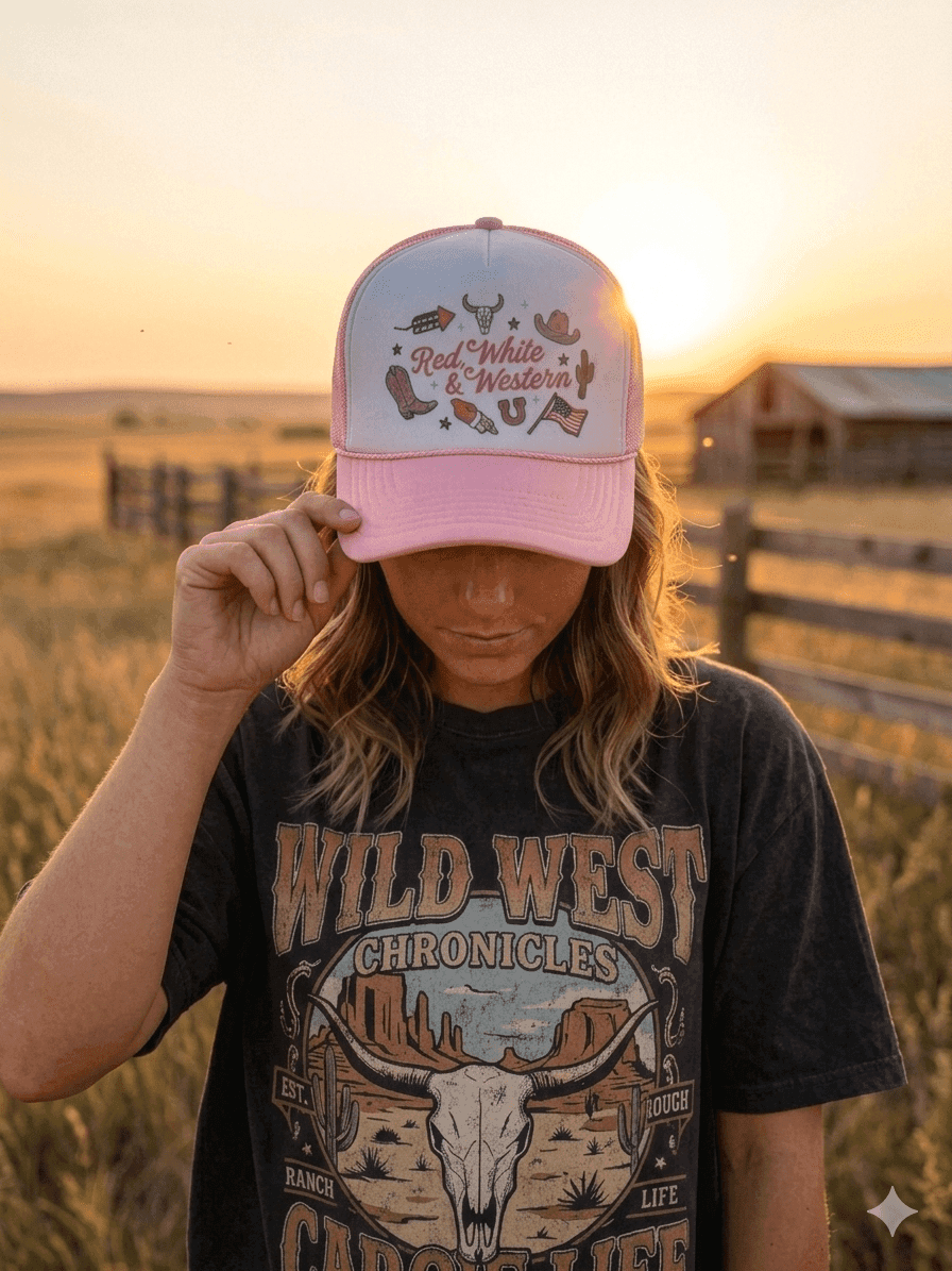 Red, White & Western Trucker Hat - Wild Junkie - Flyclothing LLC