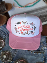 Red, White & Western Trucker Hat - Wild Junkie - Flyclothing LLC