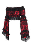 Daisy Corsets Red/Black Lace Smocked Flare Sleeve Peasant Top